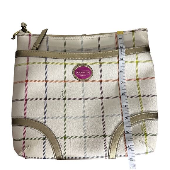COACH Gold Plaid Peyton Tattersall File Coated Canvas Crossbody - Picture 12 of 13
